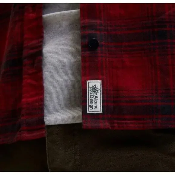 100% COTTON ALPINE DESIGN NWT SIZE L hike red bison plaid BUTTON SHIRT - Picture 6 of 7